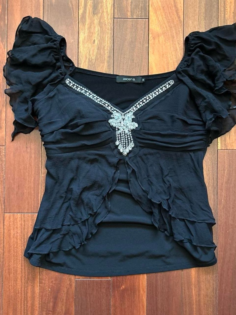 Vintage Arden B. Rhinestone Ruffle Top - Picture 2 of 7